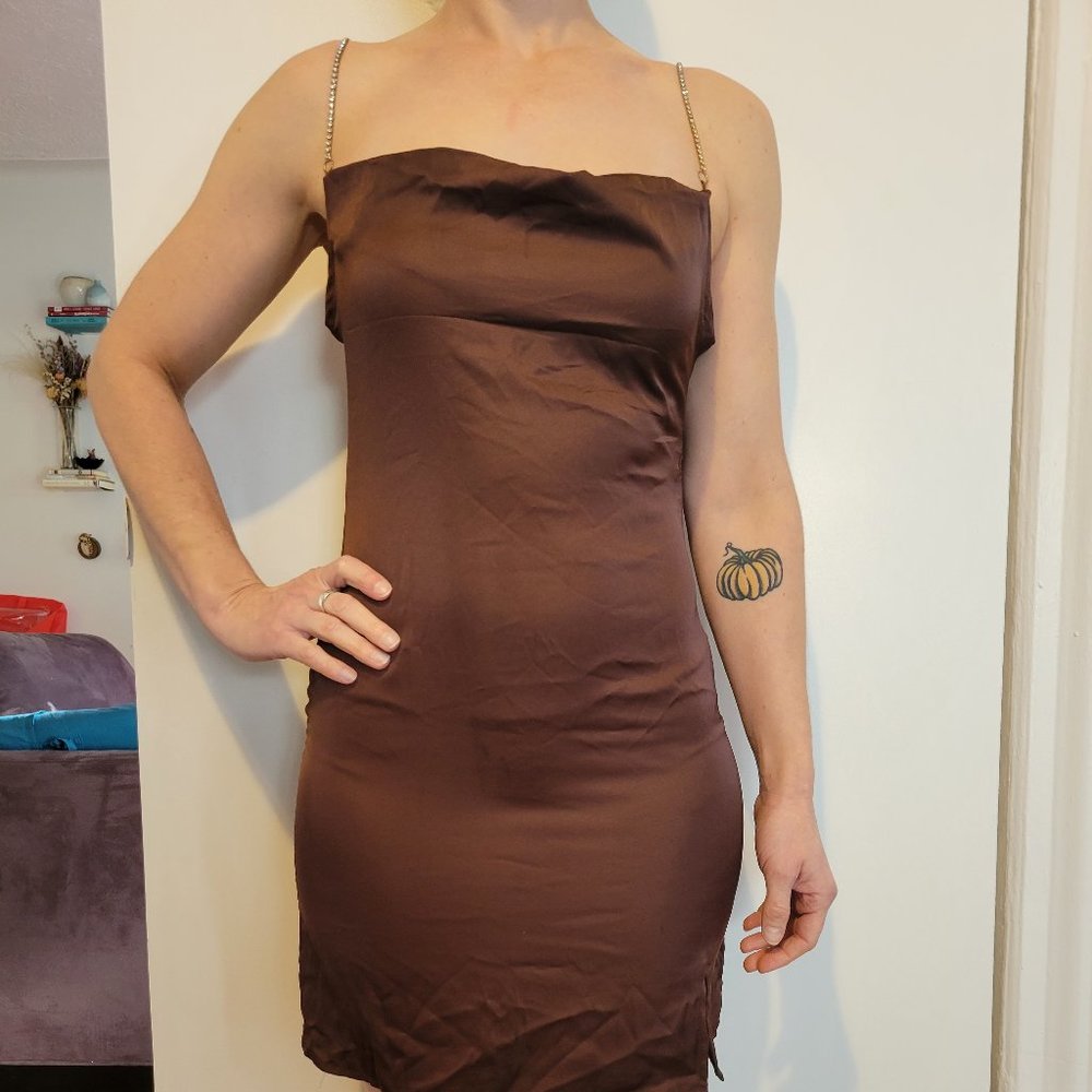 Streetwear Society Brown Slip Dress w/ Chain Straps